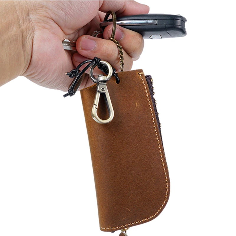 New Genuine Leather Housekeeper Keychain Car Key Holder Men Zipper Key Ring Pouch Case Cover Keys Bag Key Organizer Wallet Purse