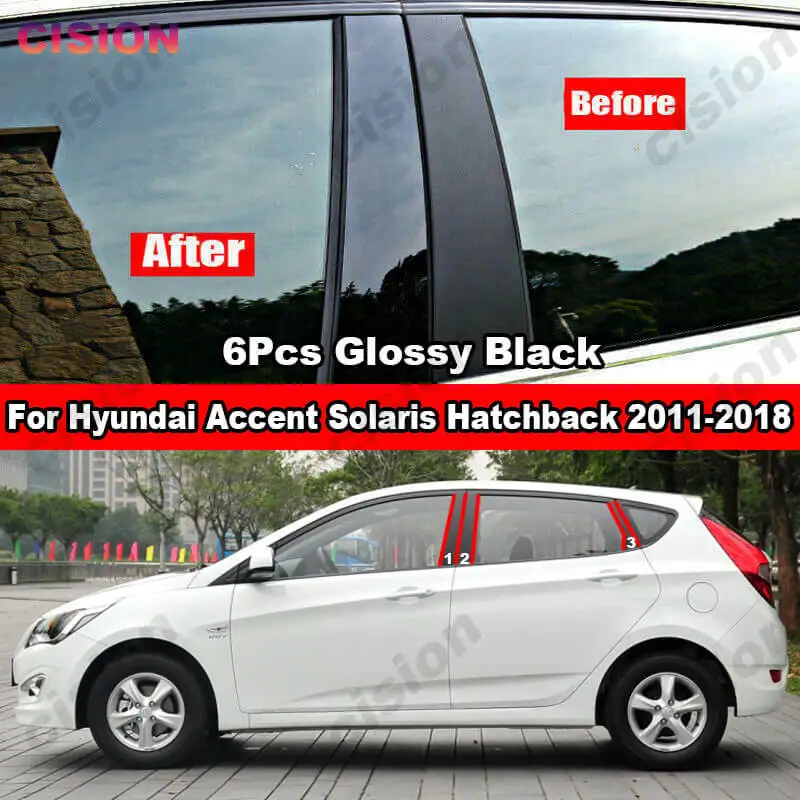 Window Door Column B C Pillars Post Cover Trim For Hyundai Accent Solaris Hatchback 2011-2018 Glossy Black Mirror Effect Sticker