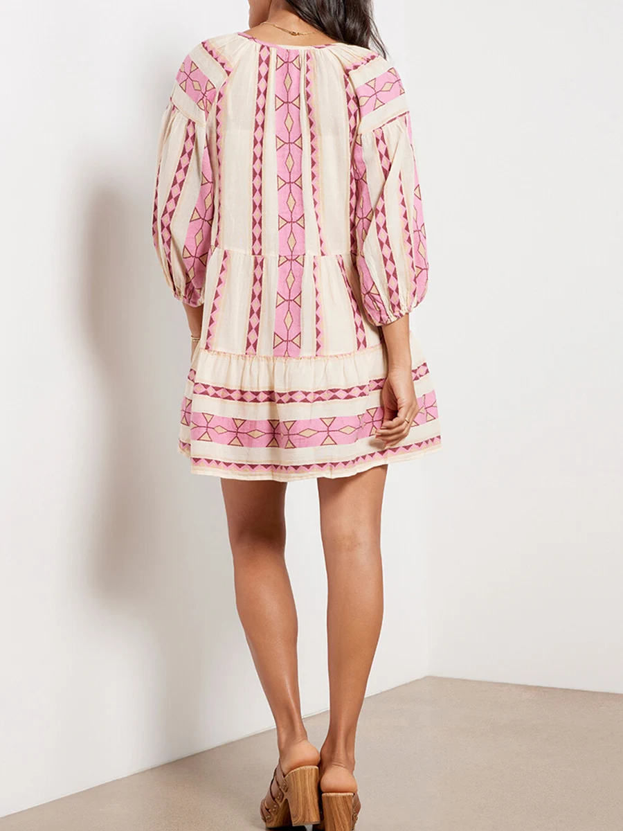 Женское летнее платье в богемном стиле свободное короткое пляжное с рукавом 3 4