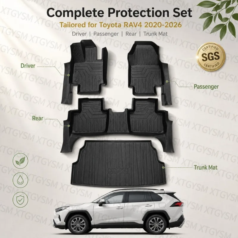 Фото Коврики для пола автомобиля из ТПЭ, коврик в багажник для Toyota RAV4 2020–2026, водонепроницаемые, для модификации салона, автомобильные аксессуары №1