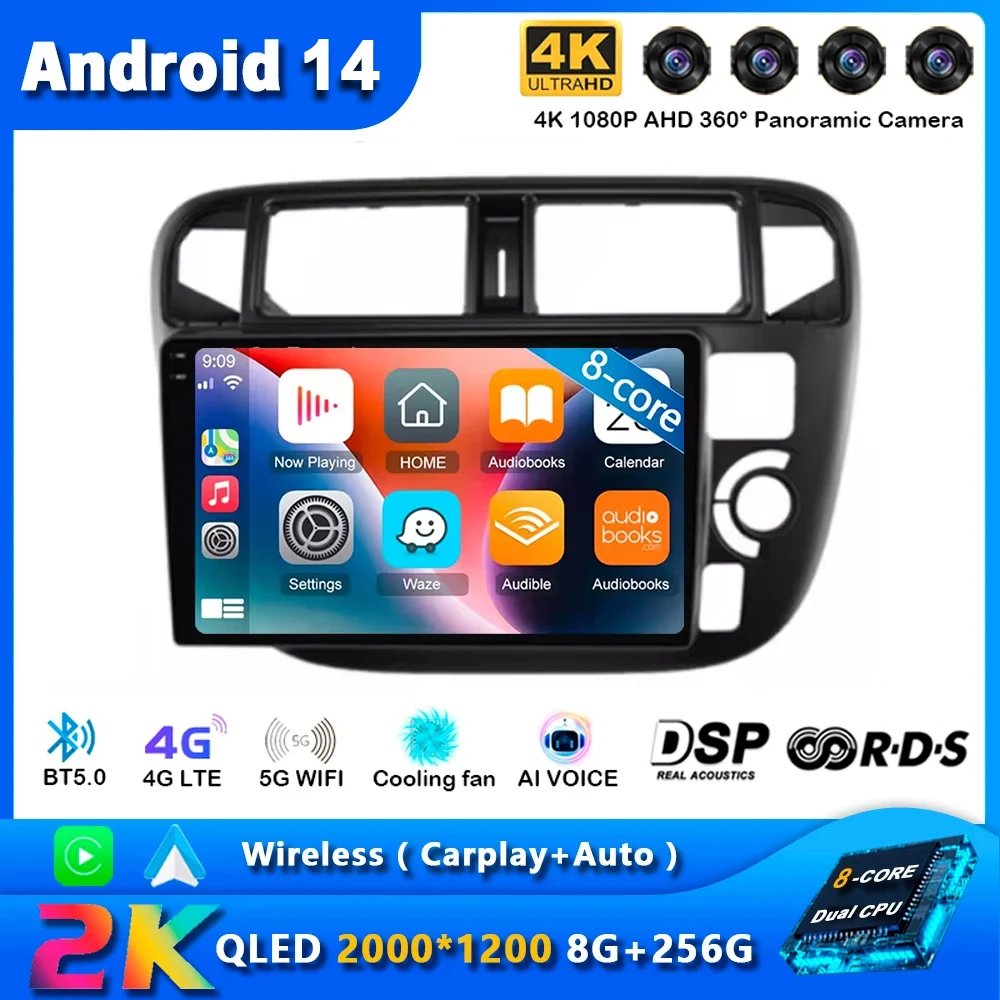 Автомобильный Raido Android 14 для Honda Civic EK3 EK4 EK9 1995-1999 гг. навигационный мультимедийный