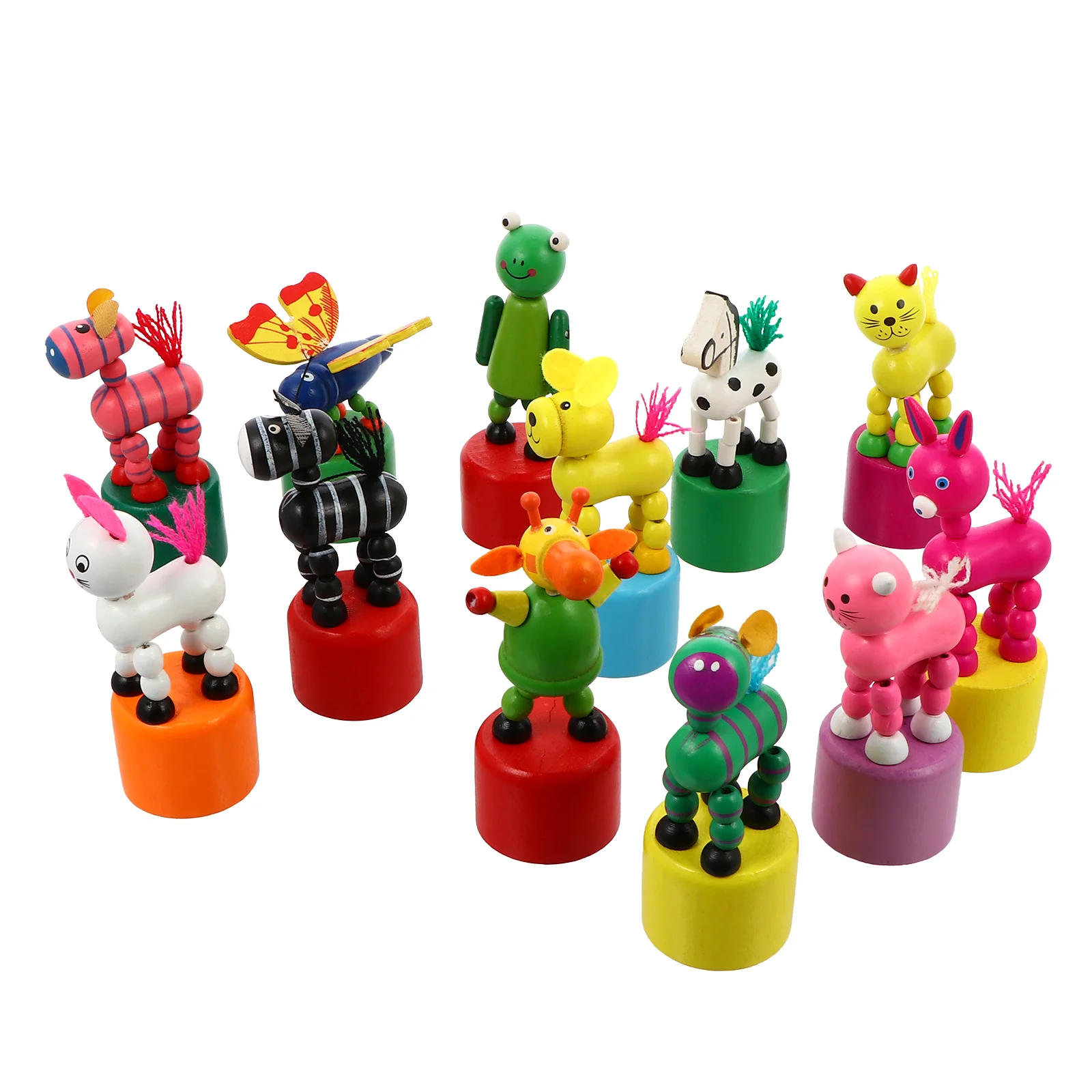 

12 шт., деревянные фигурки животных, пуш-ап игрушки, танцующие животные, пальчиковые куклы, случайный стиль