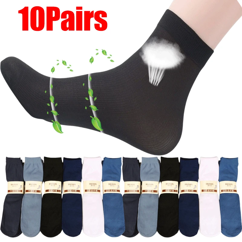 20Pcs Breathable Long Socks Bamboo Fiber Socks Summer Thin Stripe Men Silk Sports Socks Antibacterial Black Business Men Socks