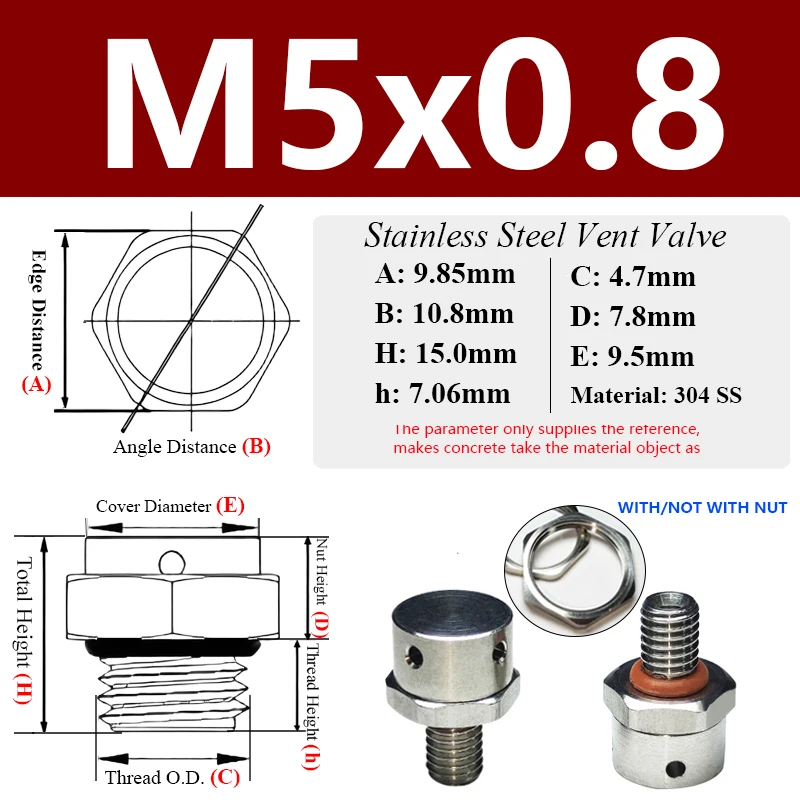 

1 шт., водонепроницаемый вентиляционный клапан из нержавеющей стали 304, M16 M20 M8, винтовая защитная заглушка M12 E-PTFE, металлический вентиляционный клапан