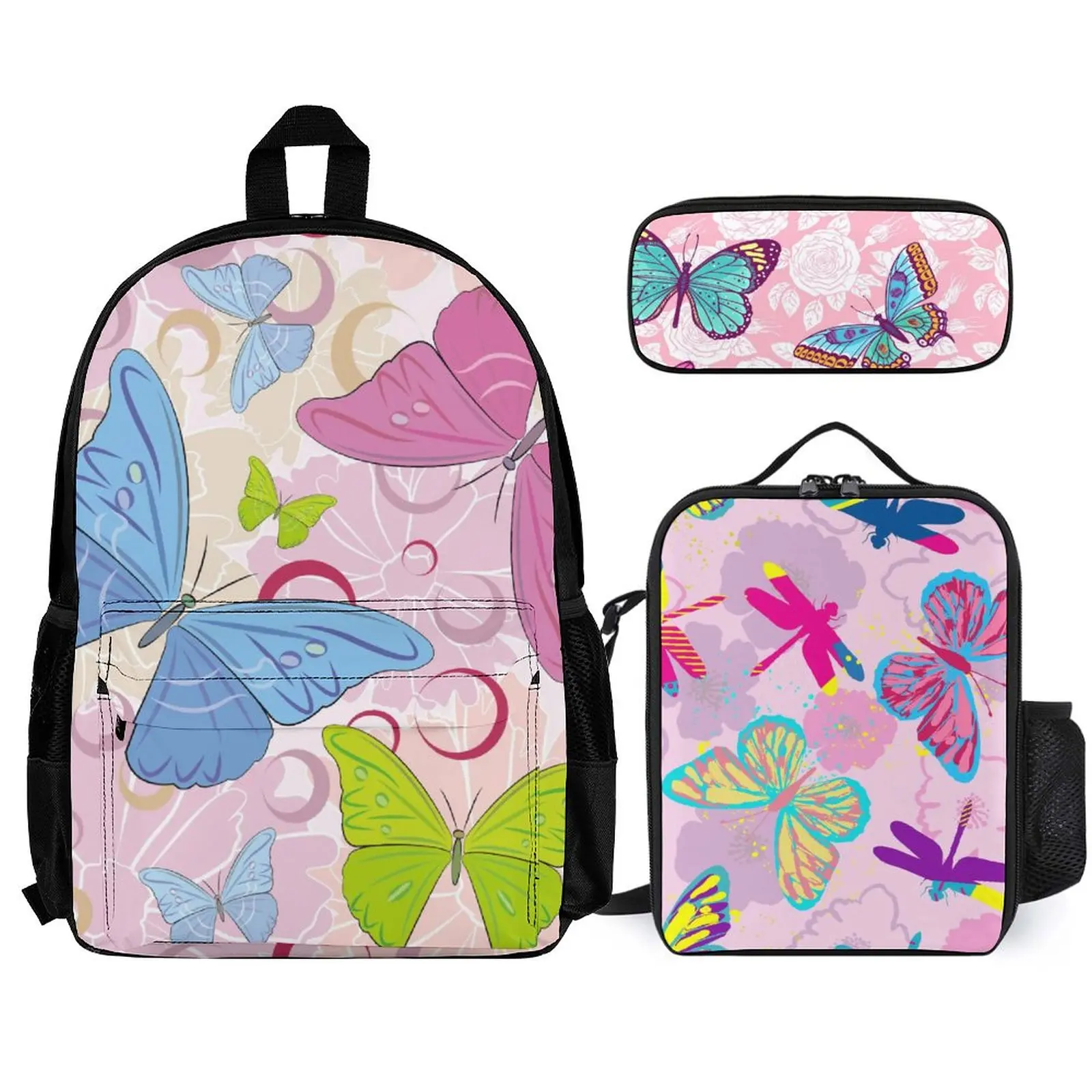 3 Pcs/Set Backpack Set with Lunch Box Pencil Case Fashion Adjustable Strap School Bags for Women Student Teenagers Sets