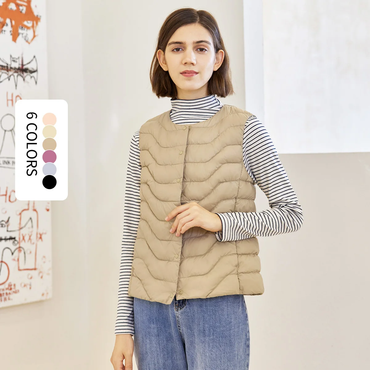TANBOER Winter 90% Down 10% Feather Varsity Sleeveless Jackets Comfortable Women Vest TD216022
