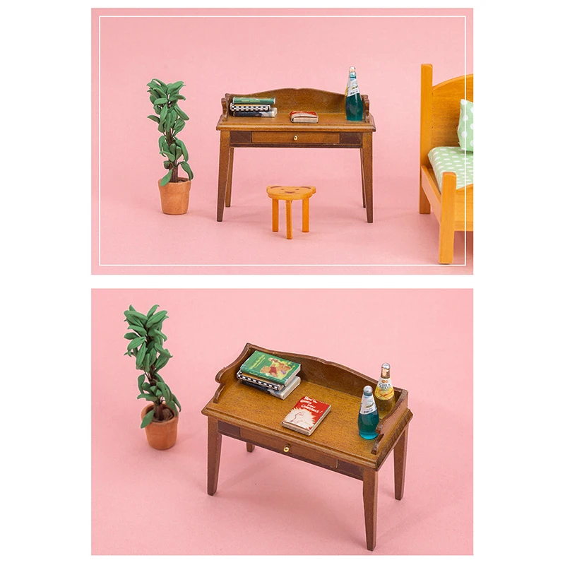

1: 12 Doll House Mini Wooden Furniture Model Hollowed Out Coffee Table With One Drawer Dollhouse Accessories pretend play