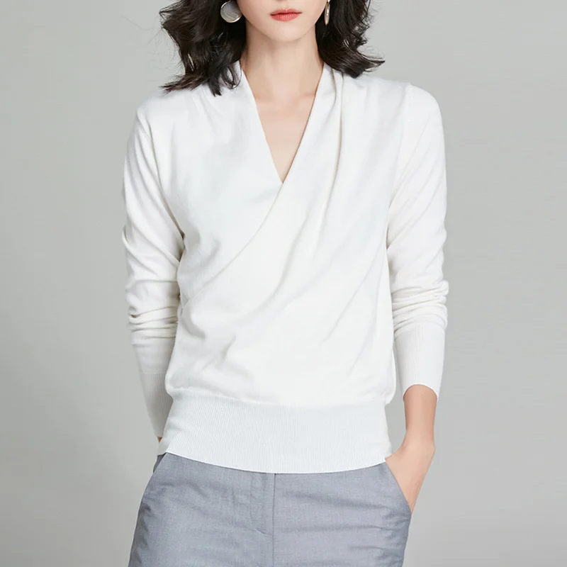 

Women Elegant Wrap Over Sweater Wool Blended Jumper M,L,XL 2023