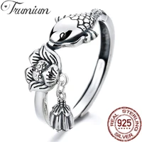 trumium 100 925 sterling silver party rings for women couples new fashion vintage lotus fish ring jewelry gifts wholesale
