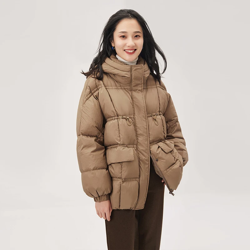 90% White Goose Down Puffer Jacket Hooded Casual  Winter  Zipper  Pockets  Coat Women  Casacos De Inverno Feminino