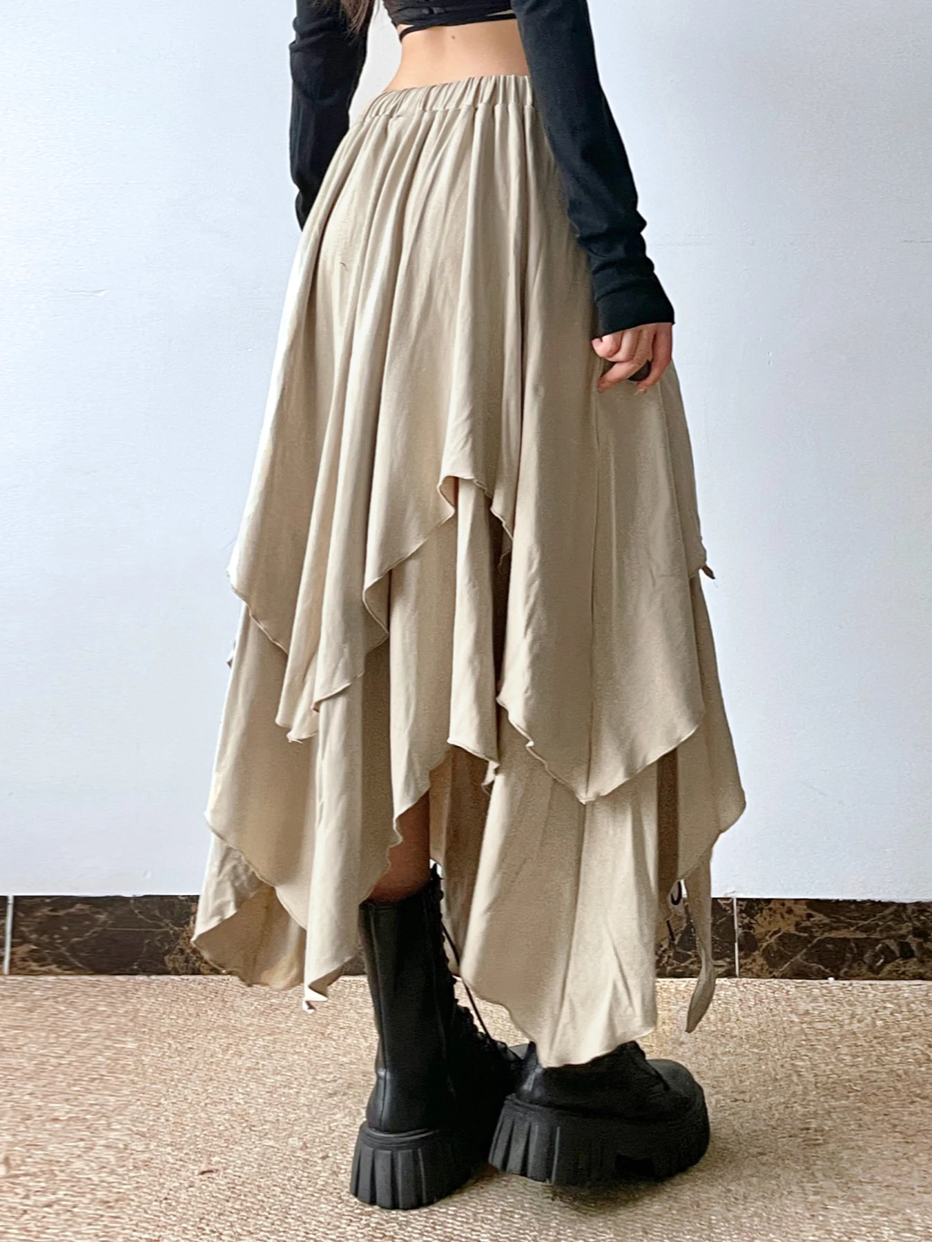 Асимметричная юбка-трапеция IAMSURE в стиле отходов повседневная однотонная