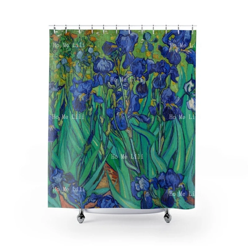 

Plants Floral Iris Shower Curtain Van Gogh Bathroom Nature Decor Blue Purple Color Flowers Art With Hooks