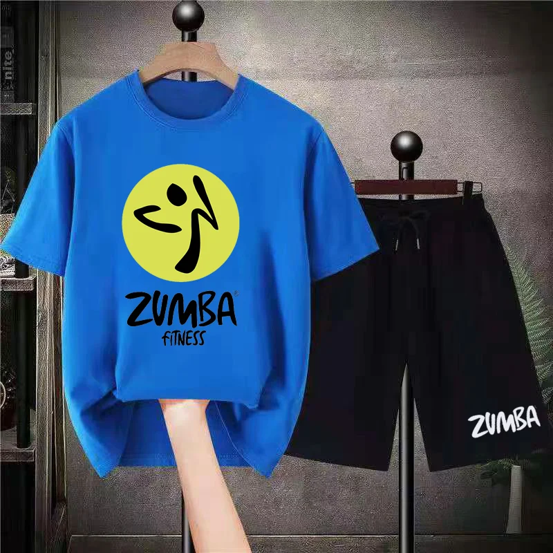 Zumba Letter Print Tracksuit for Men Short Sleeve Summer Cotton T Shirt Shorts 2 Piece Set Fashion Gentleman New Sportswear