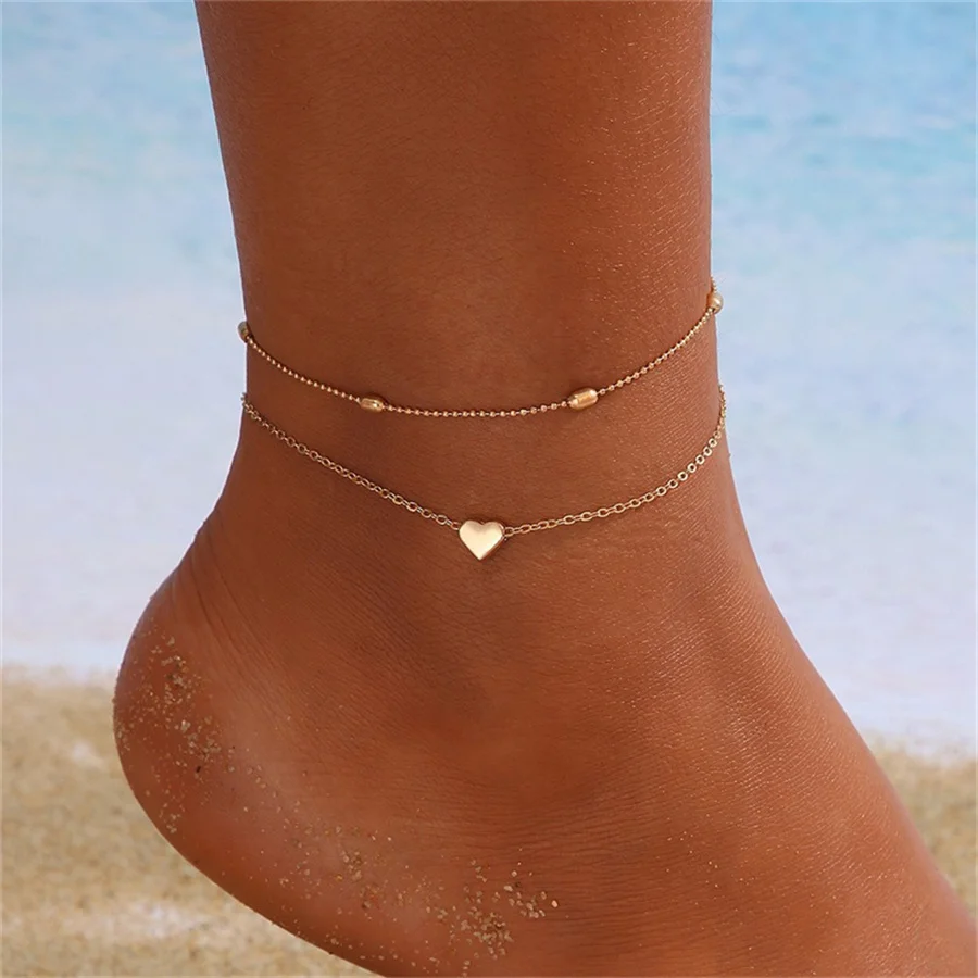 

Simple Heart Boho Anklet Bracelets For Women Summer Holiday Beach Chain Bead Ankle Bracelet On Leg Foot Wedding Party Jewelry
