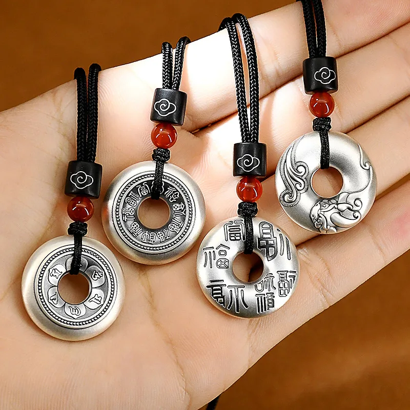 

Fashion jewelry luck buckle pixiu pendant necklace for men, retro accessories fu solid six word truth tide women chain