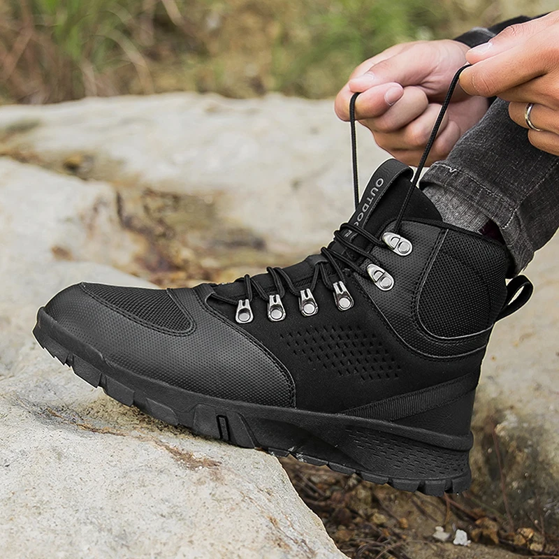 Outdoor Hiking Boots Men High Top Hiking Shoes Fashion Breathable Military Tactical Boots Men Climbing Camping Trekking Sneakers