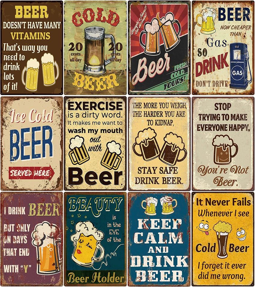 

Cold Drink Beer Wine Sign Retro Metal Iron Painting Decorative Craft Bar Pub Iron Poster Tin Sign Plaque Decor Art Wall Stickers