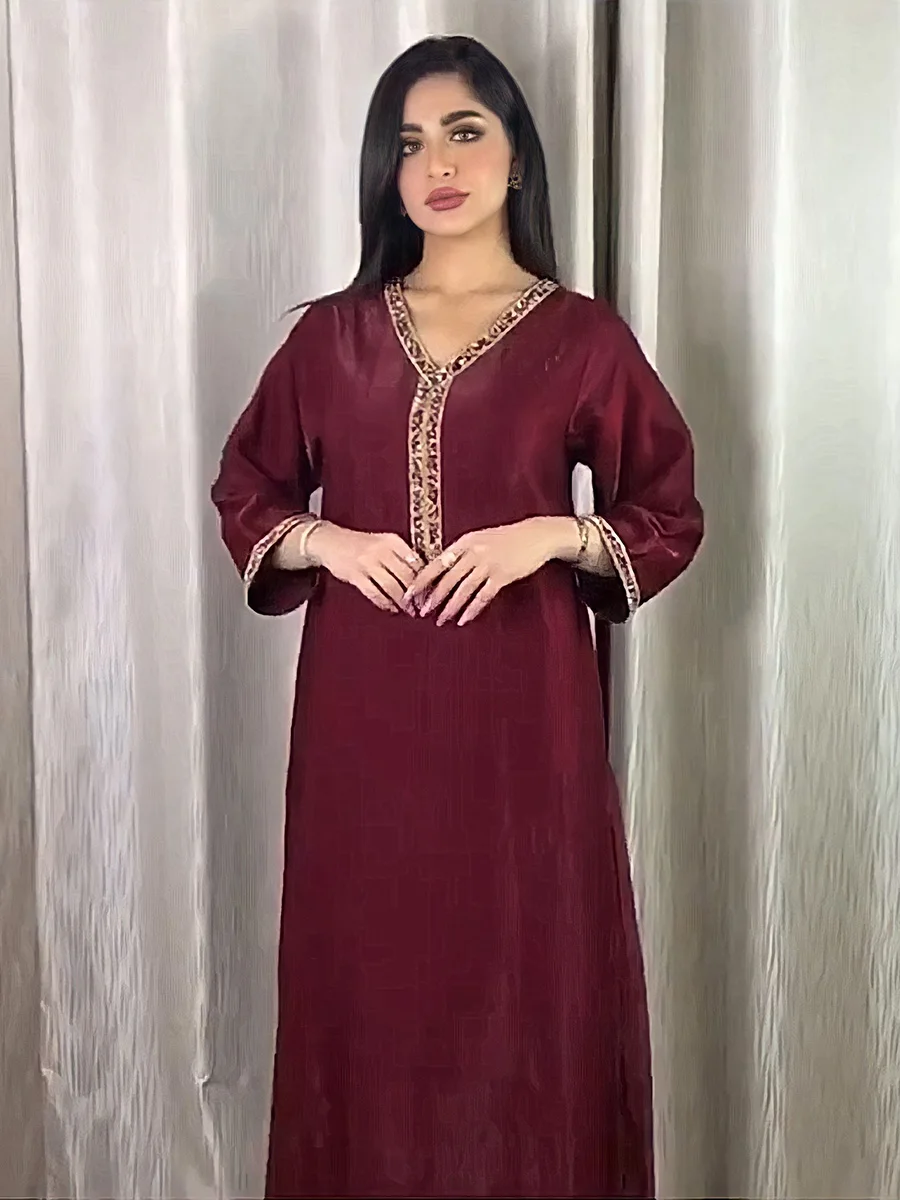 

Abaya Women Jalabiya Hijab Dress Muslim Abayas Fashion Ribbon Islamic Ramadan Dubai Arabic Maroon Satin Cardigan Moroccan Kaftan