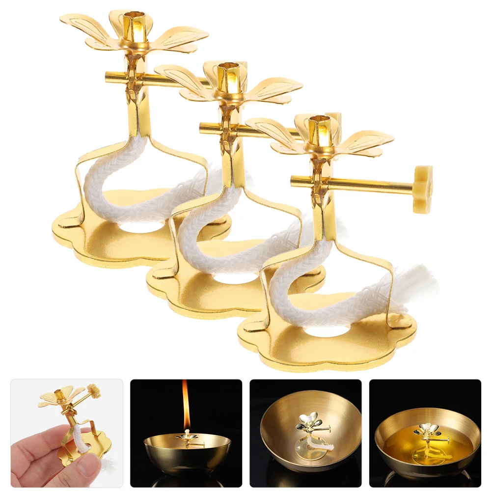 

3 Pcs Glass Holder Buddha Wick Rack Holders Metal Hall Supply Cord Cotton Lamp Core Oil