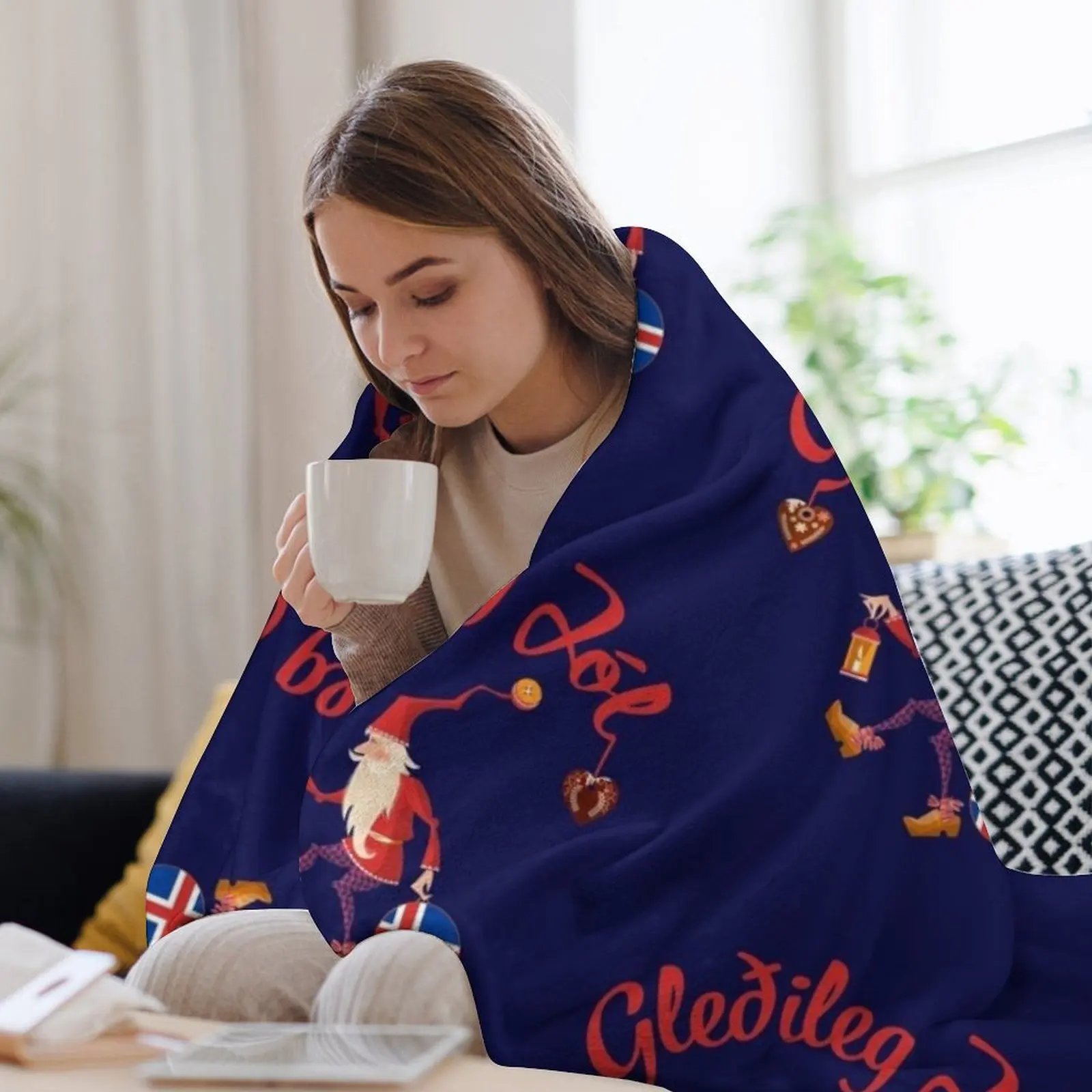 Новое одеяло Gledileg Jol с Исландским Рождеством и Исландическим флагом