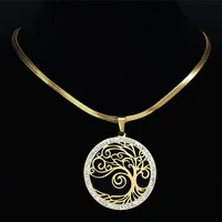 fashion tree of life crystal stainless steel neckless chain women gold color choker necklaces jewelry colier femme n19s02