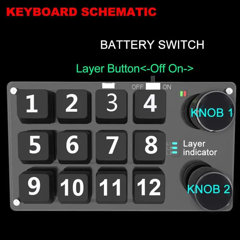 USB Bluetooth-compatible Custom 12 Keys Keyboard Volume Knob Programming Macro Gaming Photoshop Keypad Mechanical |