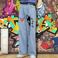 mens jeans demon slayer pants harajuku loose jeans summer streetwear cartoon y2k jeans hip hop wide leg pants anime pants
