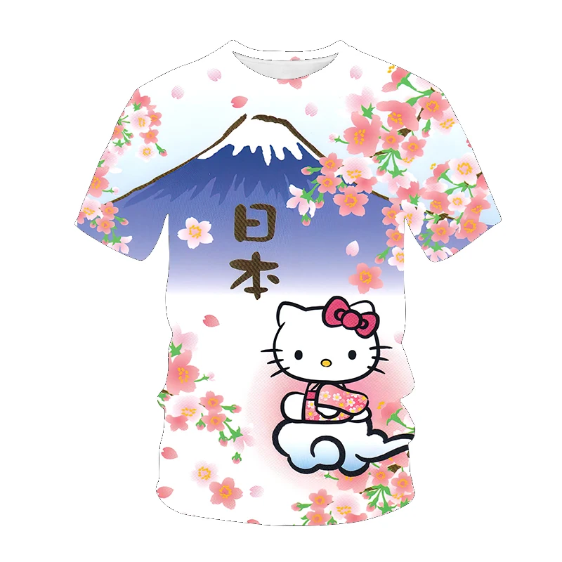 

Summer New Men's Kawaii Hello Kitty 3D Printing SanrioT-shirts Cartoon Short-sleeved T-shirt Cool Casual Unisex Oversized Tops