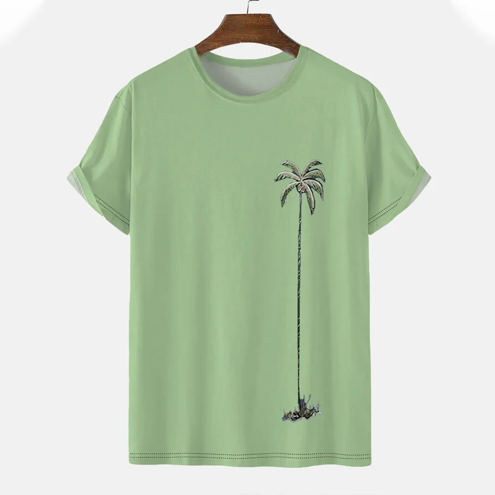 

Casual Men's T-shirt Breathable Coconut Tree Print Tops Fashion Simple Beach Short Sleeve Daily Loose Tees Summer Male Clothing