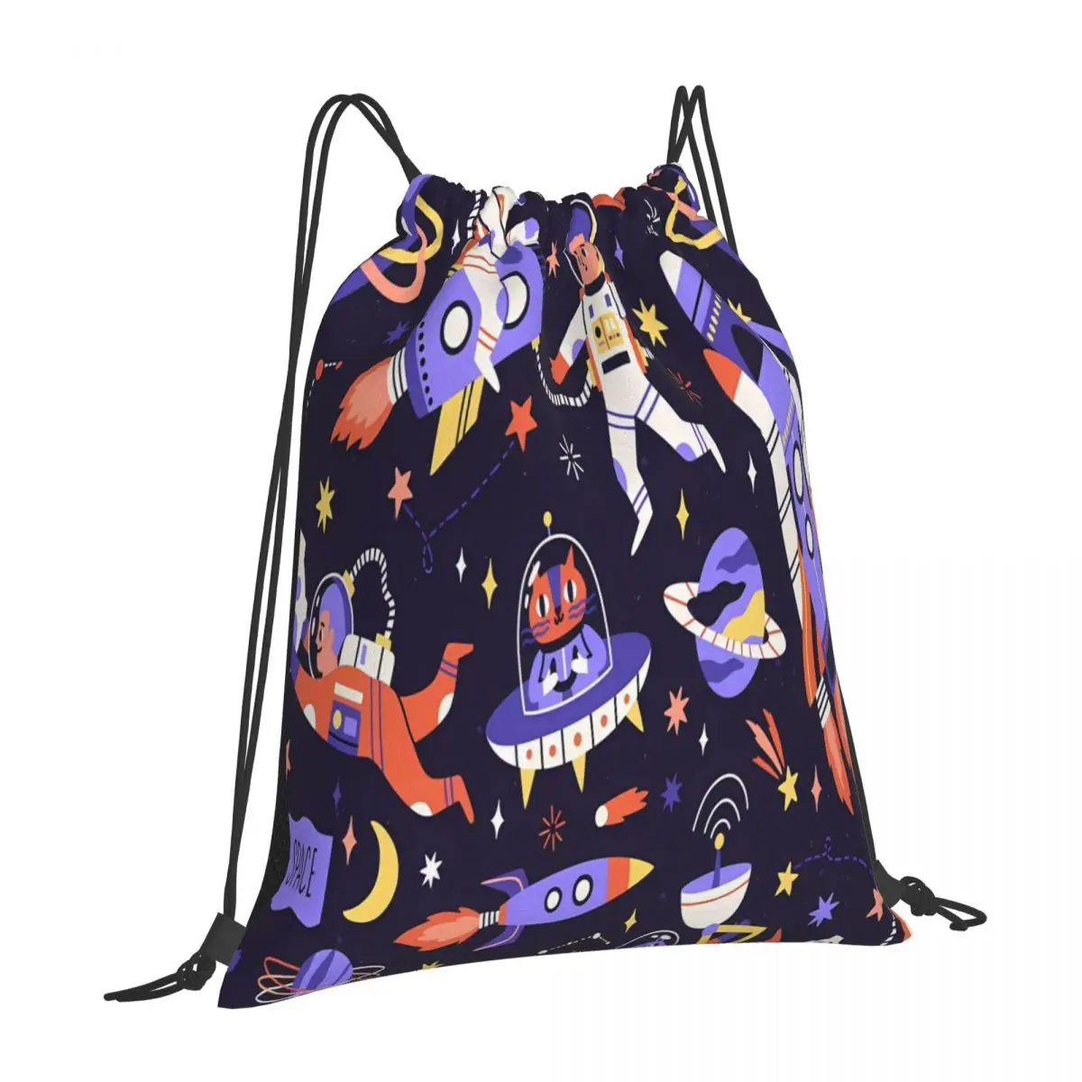 

Colorful Rocket Ship 2 Travel Sport Outdoor Storage Bag Drawstring Bags Backpacks School Camping Hiking And Outdoor Adventures