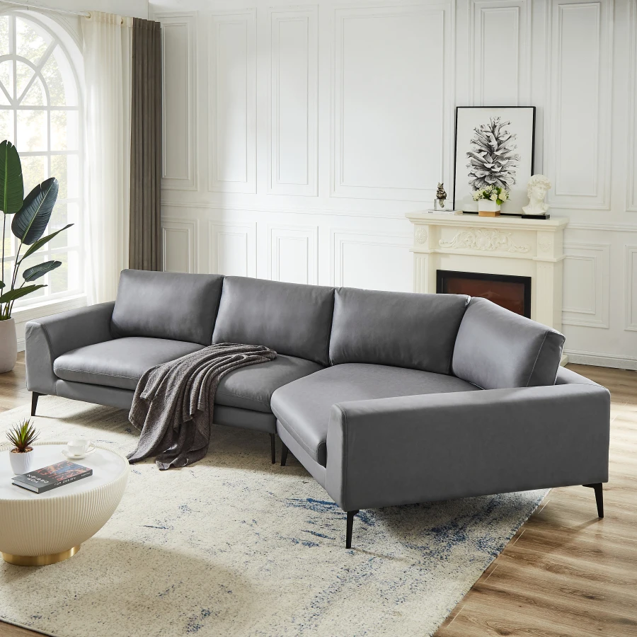 Воздушный кожаный угловой секционный диван с металлическими ножками,Большой Угловой клиновидный дизайн, современный английский диван длягостиной, серый