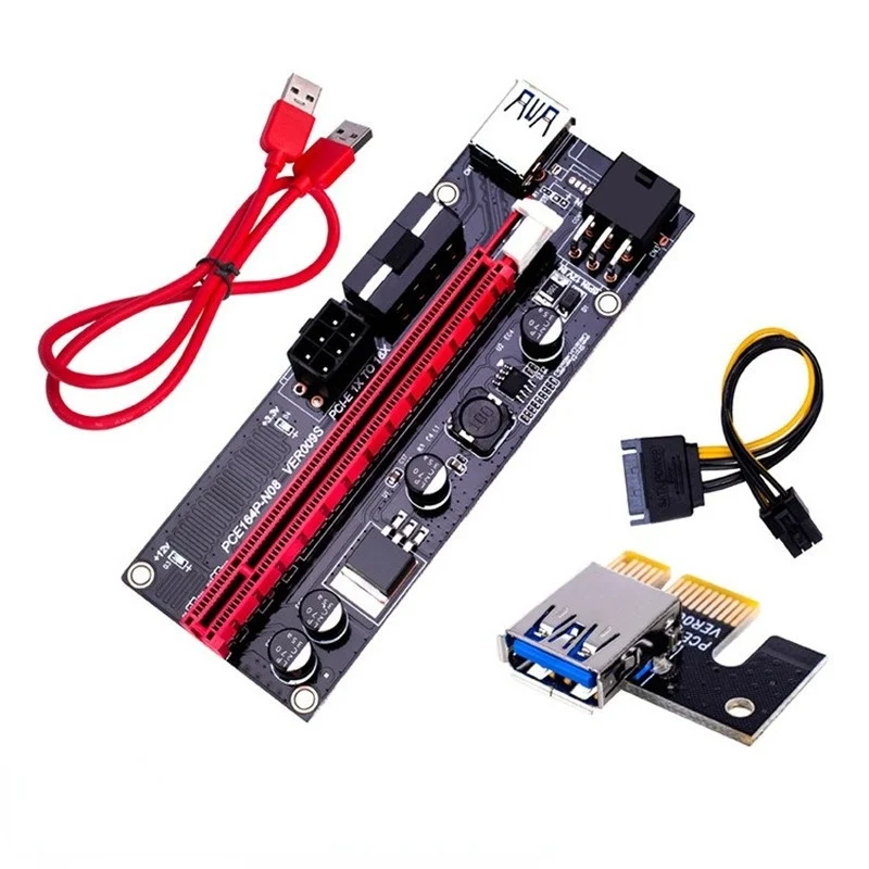 Райзер VER009S PCI-E двойная 6-контактная Адаптерная карта PCIe 1X до 16X расширителя USB3.0