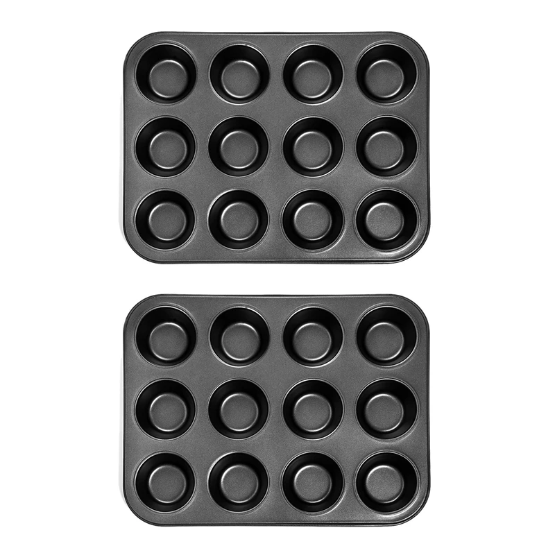 

2 шт., супермощная сковорода для торта из углеродистой стали, 12 мини-чашек в форме капкейка, антипригарная