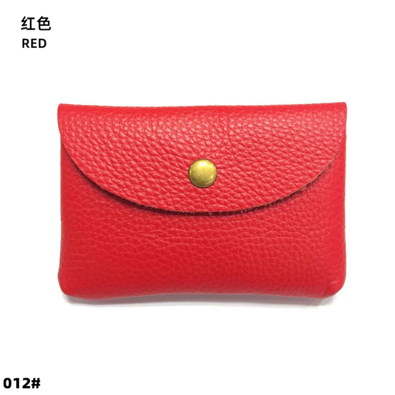 

Drop Shipping Genuine Leather Mini Envelope Change Bag Simple Buckle Cowhide Large Capacity Card Bag Women Coin Purse Print Name