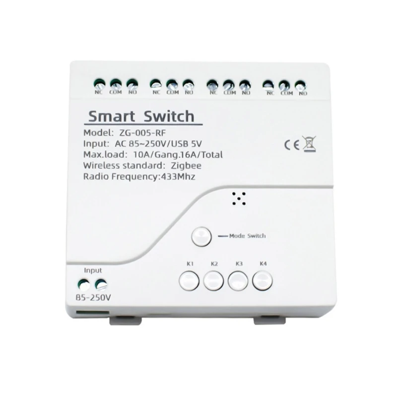 

ZG-005-RF Zigbee3.0 Tuya Relay-Switch 4CH Lighting Switch Panel Faceplate Support Voice Control 433 MHz