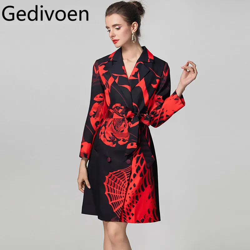 Gedivoen осенне-зимнее женское пальто с длинными рукавами и зубчатым шнуровкой