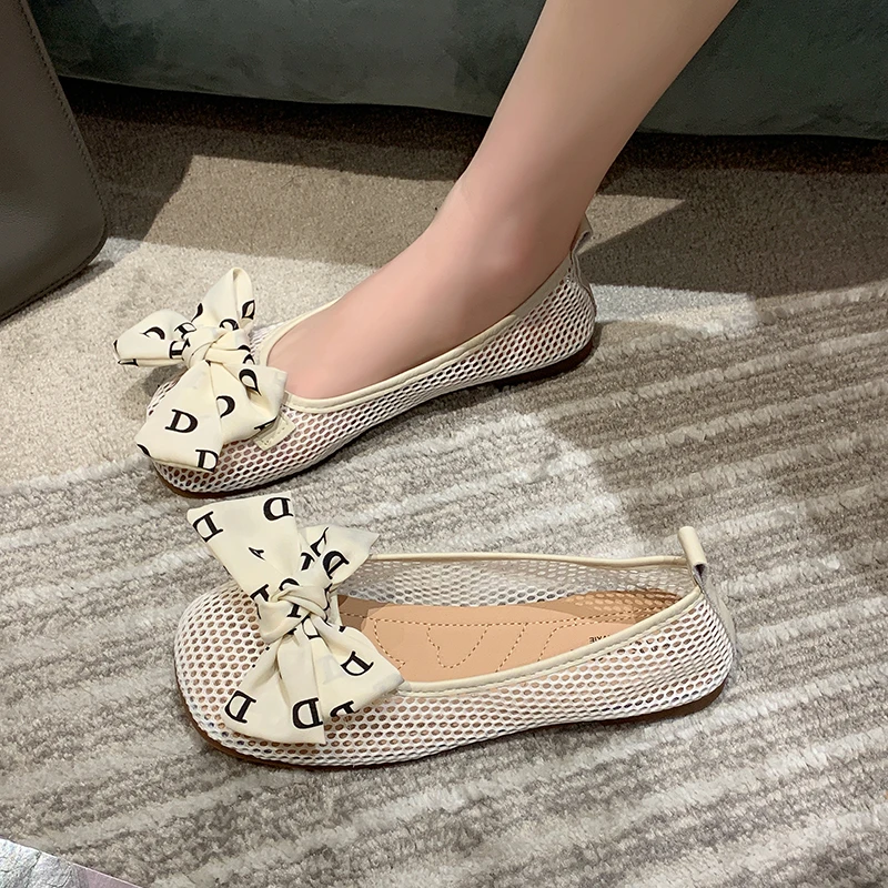 

Women Flat Shoes Casual Soft Mesh Breathable Shoes for Women Fashion Bow Round Toe Ballet Flat Shoes Female Zapatos De Mujer