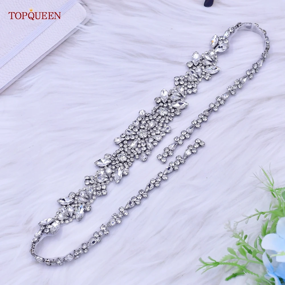 

TOPQUEEN S51 Wedding Dress Belts Fashion Bridal Rhinestone Sash Women'S Party Bridesmaids Gown Evening Girdles Diamonds Applique