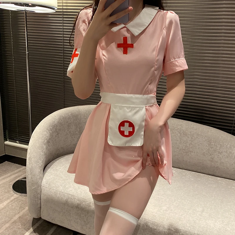Sexy Mousse Night Wear for Women Sexy Sleepwear Sweet Lace-up Bow Passion Nurse Dress Role Play Girl Bed Uniform Suit