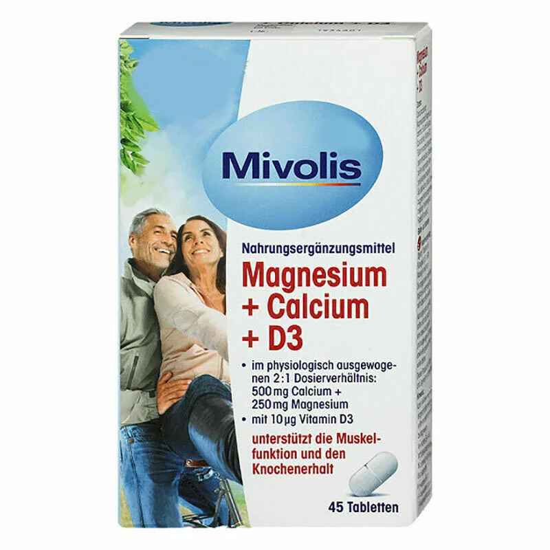 

Германия Mivolis (DAS gesunde PLUS) Магний + кальций + D3 45 таблеток/коробка