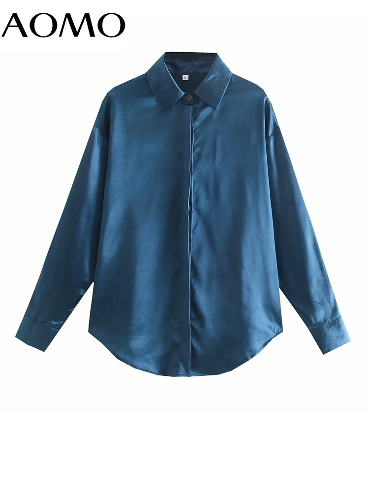 

Блузка AOMO 8Y226A Женская атласная, элегантная рубашка с длинным рукавом, в офисном стиле, голубая, на весну