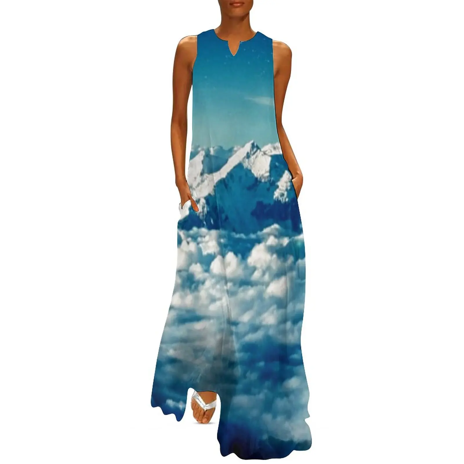 

Женское длинное платье с принтом, Повседневное платье большого размера с принтом и V-образным вырезом, размеры до 5XL