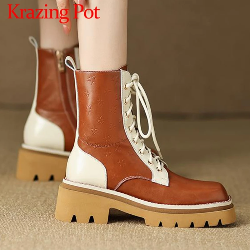 

Ботильоны из натуральной кожи на толстом высоком каблуке с квадратным носком