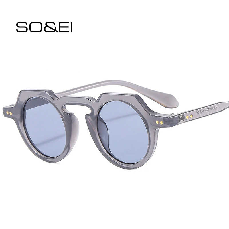 

SO&EI Retro Rivets Small Round Sunglasses Ins Popular Anti-blue Light Glasses Frames