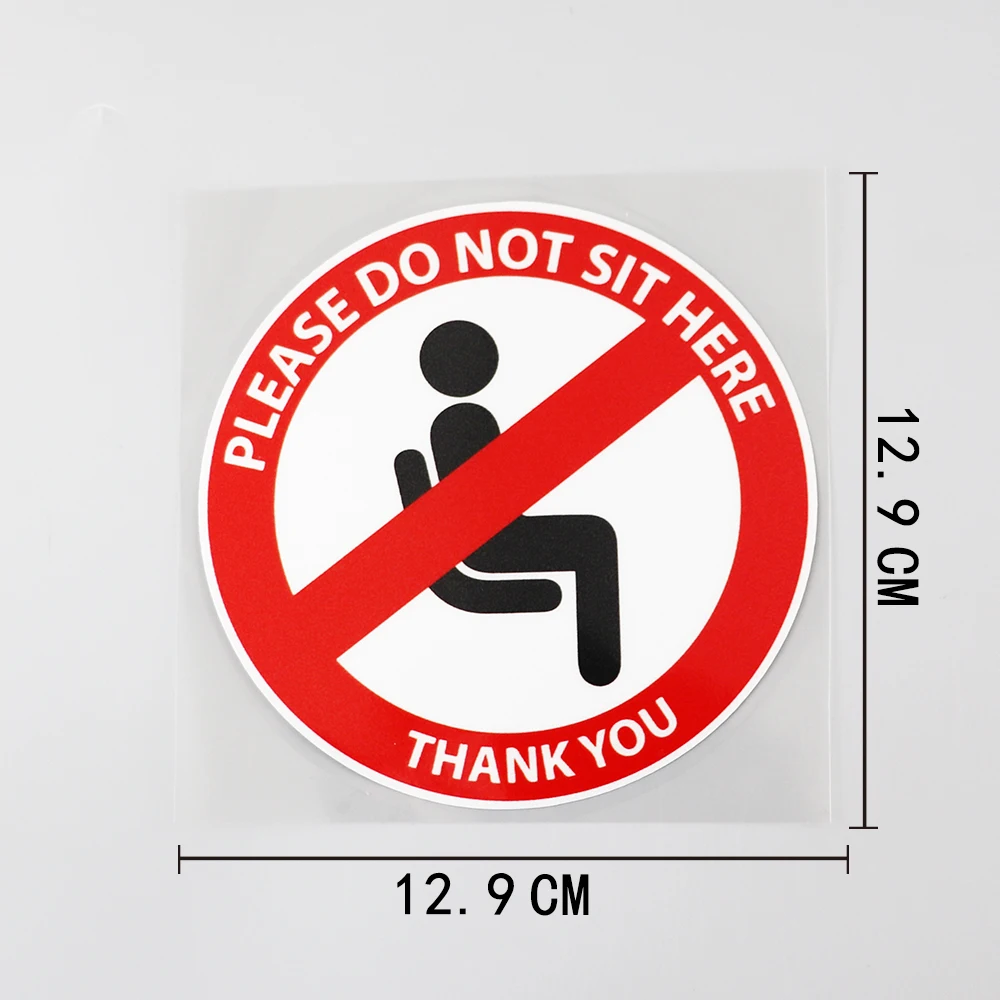 

12.9CM×12.9CM Please Do Not Sit Here Warning Social Distancing Car Sticker PVC Waterproof Prevent Bask In Car Stickers