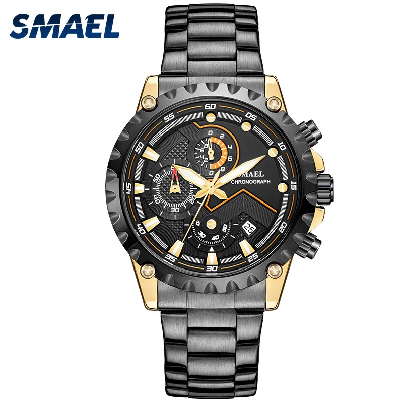 SMAEL Watch recreational men's steel band leisure business 9006 Waterproof night light dial quartz core Men Relogio Masculino | Наручные