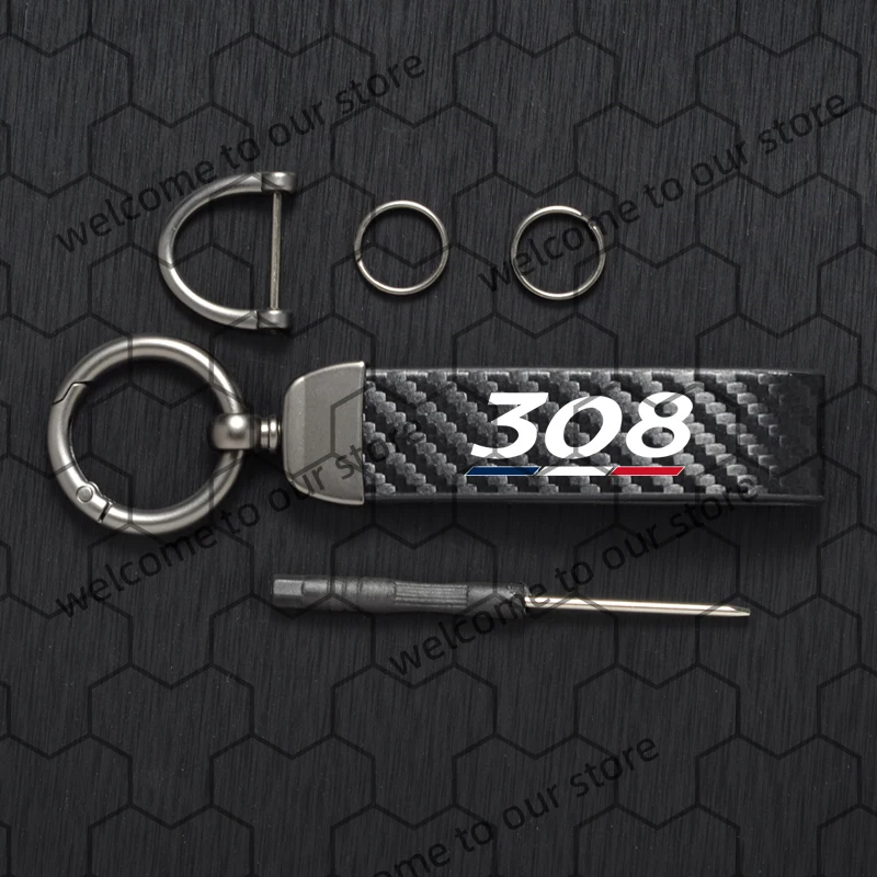 

1 шт. для Peugeot 308 406 407 французский трехцветный логотип из углеродного волокна текстурированный кожаный автомобильный брелок с пряжкой в форме подковы ювелирный брелок для ключей