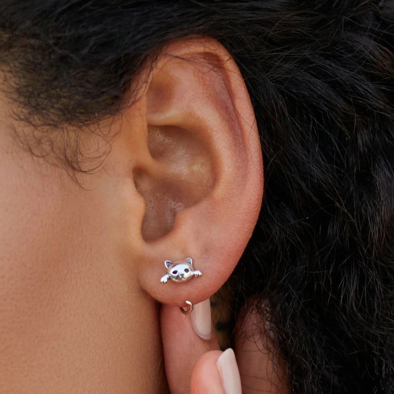 WOSTU 925 Sterling Silver Lovely Kitty Cat Stud Earrings For Women Wedding Fashion Original Jewelry CQE965 | Украшения и