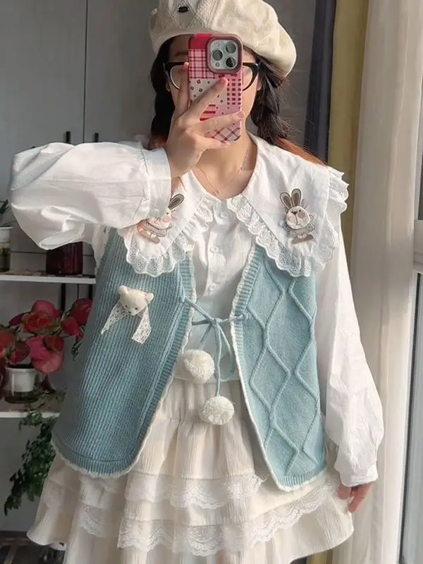 Милая милая японская лоскутная кружевная блузка с воротником Питера Пэна All M Acth