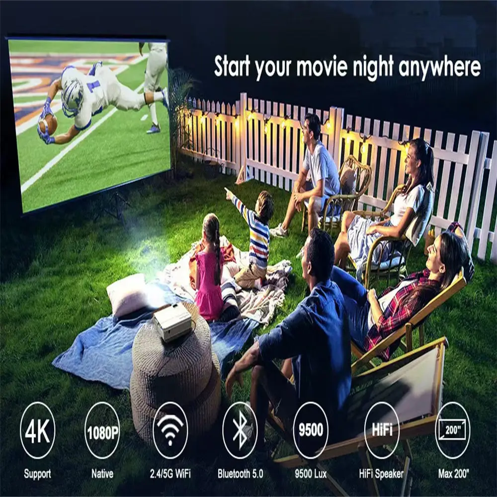 Умный портативный проектор Q5 поддержка 4K 1080P 300ANSI BT5.0 2 4G/5G Wi-Fi6 видеопроектор